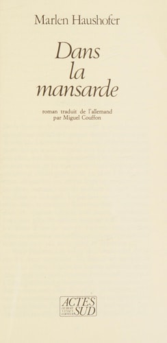 DANS LA MANSARDE, de Marlen Haushofer | portada del libro