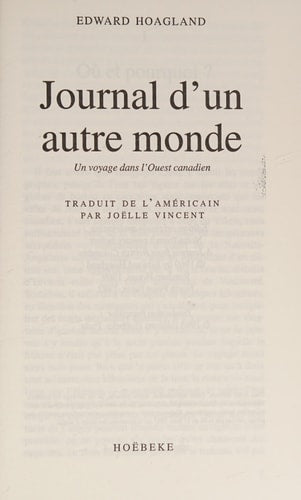 JOURNAL D'UN AUTRE MONDE, de Edward Hoagland | portada del libro
