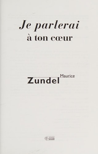 JE PARLERAI A TON COEUR, de Maurice Zundel | portada del libro