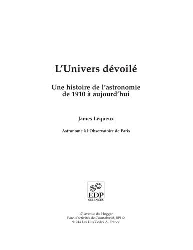 UNIVERS DEVOILE, de LEQUEUX JAMES | portada del libro