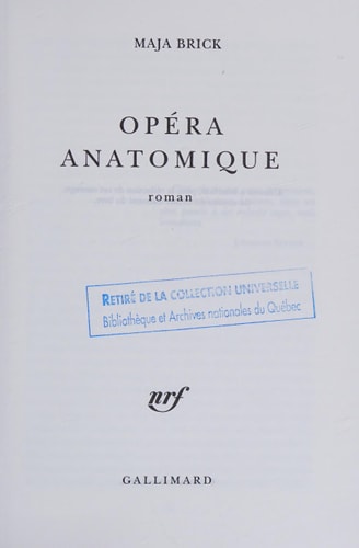 OPERA ANATOMIQUE, de Maja Brick | portada del libro