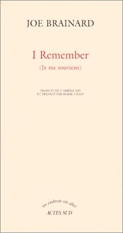 I REMEMBER (JE ME SOUVIENS), de Joe Brainard | portada del libro