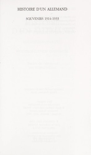 HISTOIRE DUN ALLEMAND, de Sebastian Haffner | portada del libro