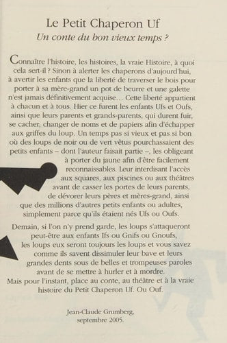 LE PETIT CHAPERON UF, de Jean-Claude Grumberg | portada del libro