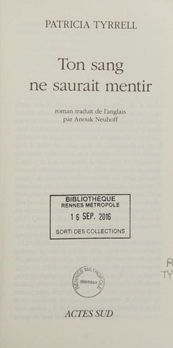 TON SANG NE SAURAIT MENTIR, de Patricia Tyrrell | portada del libro