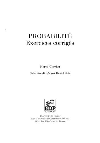 PROBABILITE EXERCICES CORRIGES, de CARRIEU HERVE | portada del libro