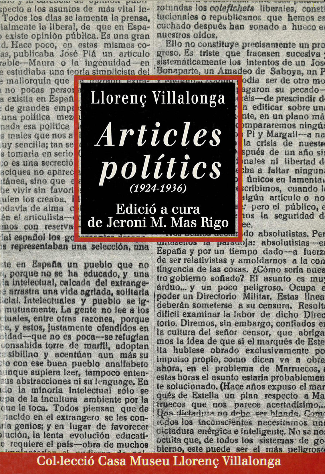 Articles polítics (1924-1936), de Villalonga | portada del libro