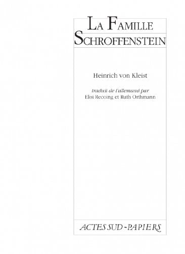 LA FAMILLE SCHROFFENSTEIN, de Heinrich von Kleist | portada del libro