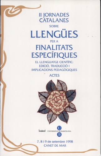 II Jornades Catalanes sobre Llengües per a Finalitats Espec¡fiques, de Jornades Catalanes sobre Llengües per a Finalitats Esp