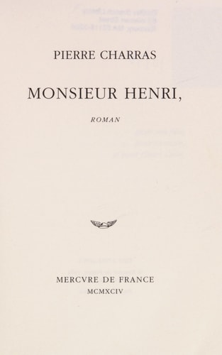 MONSIEUR HENRI, de Pierre Charras | portada del libro