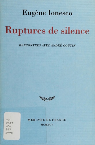 RUPTURES DE SILENCE, de Eugène Ionesco | portada del libro