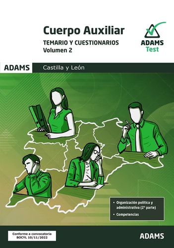 TEMARIO Y CUESTIONARIOS 2 CUERPO AUXILIAR 2022 CAST/LEON, de AA.VV. | portada del libro