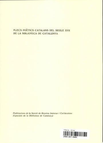 PLECS POETICS CATALANS DEL SEGLE XVII DE LA BIBLIOTECA DE CATALUNYA, de AA.VV. | portada del libro