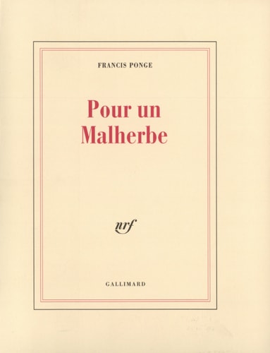 POUR UN MALHERBE, de Ponge | portada del libro