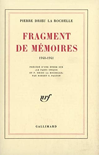 FRAGMENT DE MEMOIRES, de Pierre Drieu La Rochelle | portada del libro
