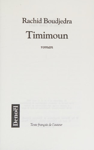 TIMIMOUN, de Rachid Boudjedra | portada del libro