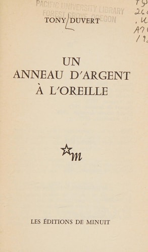 UN ANNEAU D ARGENT A L OREILLE, de Tony Duvert | portada del libro