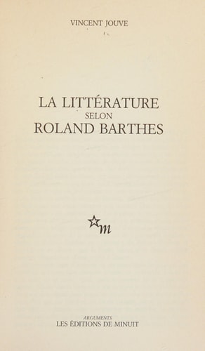 LITTERATURE SELON BARTHES, de Vincent Jouve | portada del libro