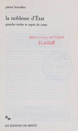 LA NOBLESSE D ETAT, de Bourdieu | portada del libro