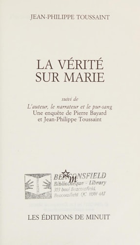 LA VERITE SUR MARIE, de Jean-Philippe Toussaint | portada del libro
