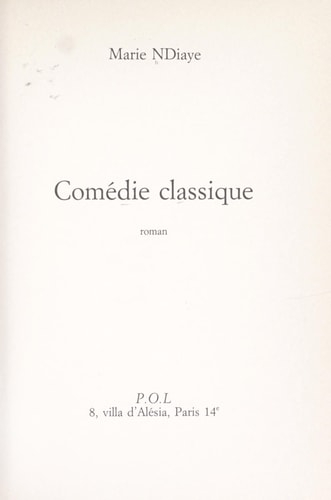 COMEDIE CLASSIQUE, de NDiaye | portada del libro