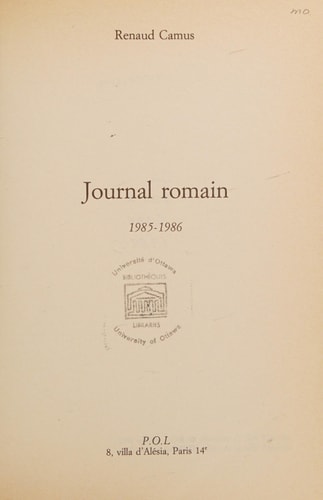 JOURNAL ROMAIN, de Camus | portada del libro