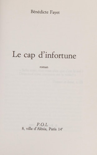 CAP D'INFORTUNE, de Bénédicte Fayet | portada del libro