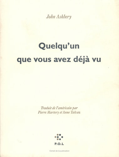 QUELQU'UN QUE VOUS AVEZ DEJA VU, de John Ashbery | portada del libro