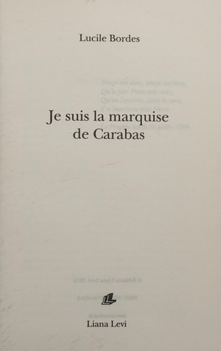 JE SUIS LA MARQUISE DE CARABAS, de Lucile Bordes | portada del libro