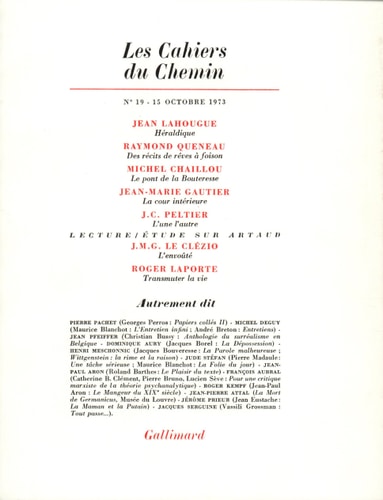 LES CAHIERS DU CHEMIN 19 15 OCTOBRE 1973, de Collectifs | portada del libro