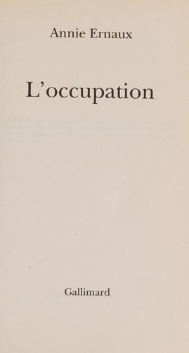 L'OCCUPATION, de Annie Ernaux | portada del libro