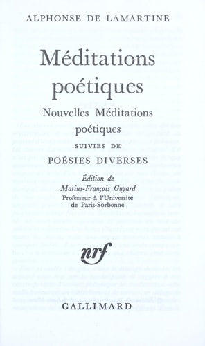 MEDITATIONS POETIQUES / NOUVELLES MEDITATIONS POETIQUES / PO, de Lamartine | portada del libro