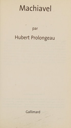 MACHIAVEL, de Hubert Prolongeau | portada del libro