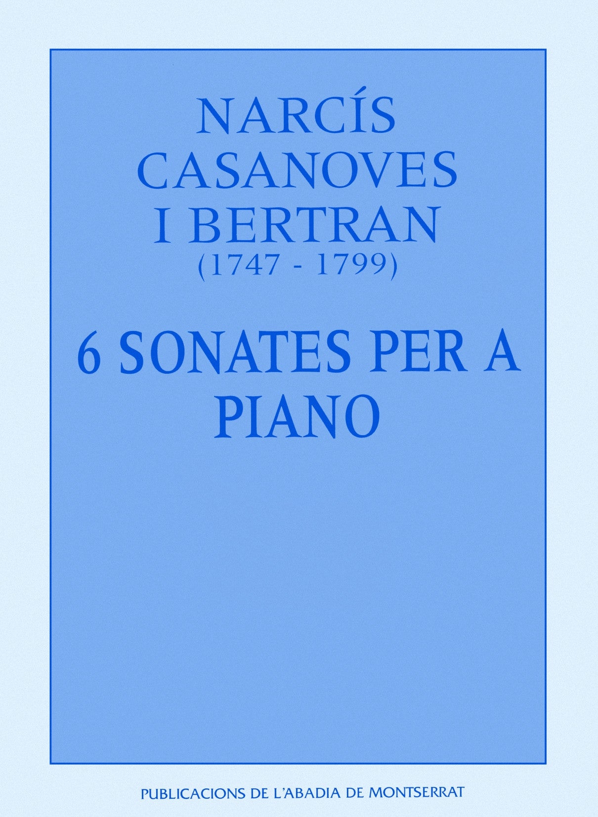 6 sonates per a piano, de Narcís Casanoves i Bertran#Codina | portada del libro