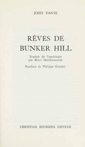 REVES DE BUNKER HILL, de FANTE JOHN | portada del libro