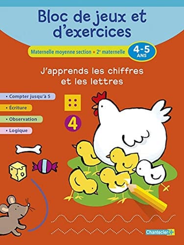 BLOC DE JEUX ET D'EXERCICES J'APPRENDS LES CHIFFRES 4-5, de COLLECTIF | portada del libro