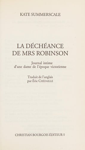 LA DECHEANCE DE MRS ROBINSON, de SUMMERSCALE KAT | portada del libro