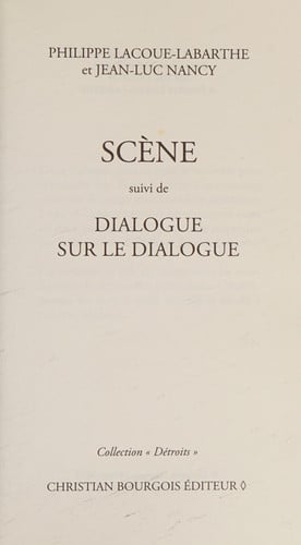 SCENE, de LACOUE-LABARTHE | portada del libro