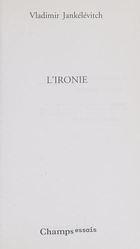 L'ironie, de JANKELEVITCH VLADIMIR | portada del libro