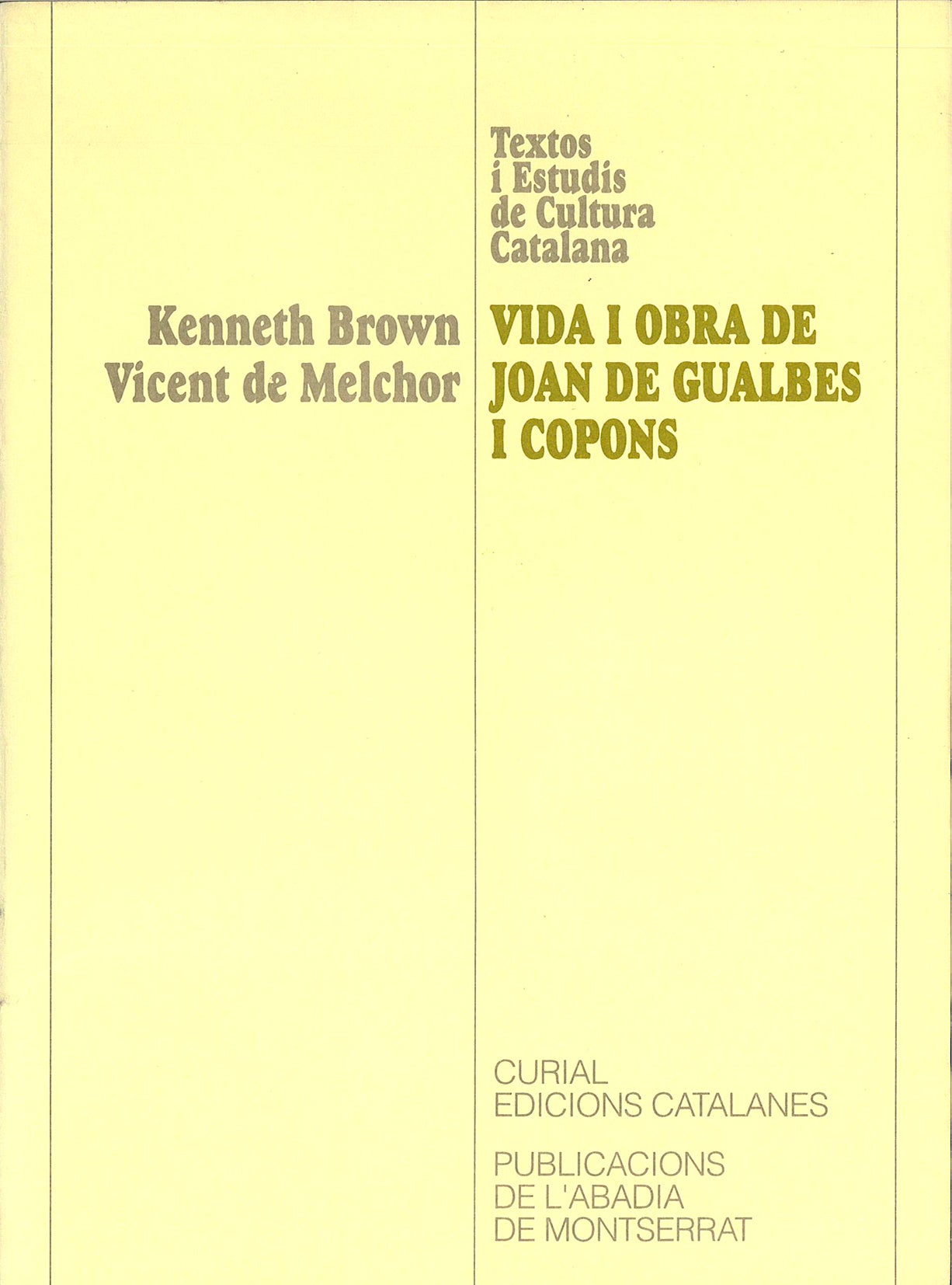 Vida i obra de Joan de Gualbes i Copons, de Brown | portada del libro