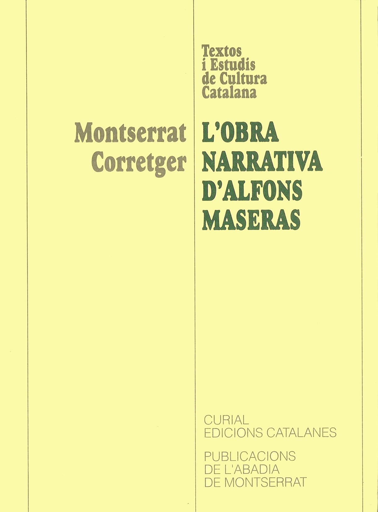 L'obra narrativa d'Alfons Maseras, de Corretger | portada del libro