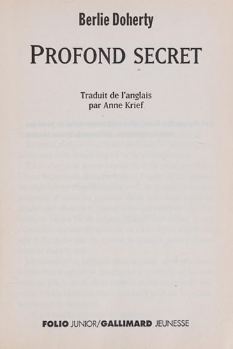 PROFOND SECRET, de Berlie Doherty | portada del libro