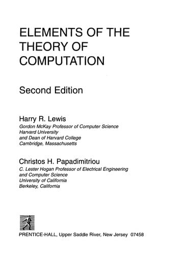 ELEMENTS OF THE THEORY OF COMPUTATION, de LEWIS | portada del libro