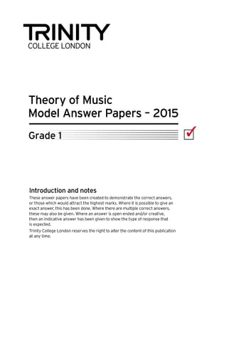 THEORY MODEL ANSWER PAPERS GRADE 1 2015, de Trinity College Lond | portada del libro