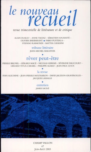 LE NOUVEAU RECUEIL N°67 REVER PEUT-ETRE, de Collectif | portada del libro