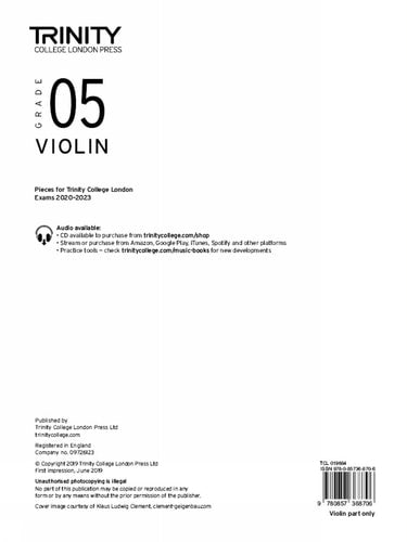 VIOLIN EXAM PIECES 2020-2023 GRADE 5 PART ONLY, de Trinity College London | portada del libro