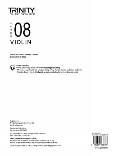 VIOLIN EXAM PIECES 2020-2023 GRADE 8 PART ONLY, de Trinity College London | portada del libro