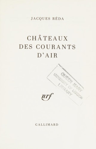CHATEAUX DES COURANTS D'AIR, de Réda | portada del libro