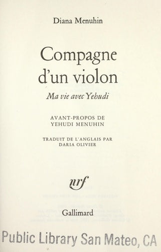 COMPAGNE D'UN VIOLON, de Diana Menuhin | portada del libro