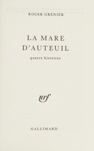 LA MARE D'AUTEUIL, de Grenier | portada del libro